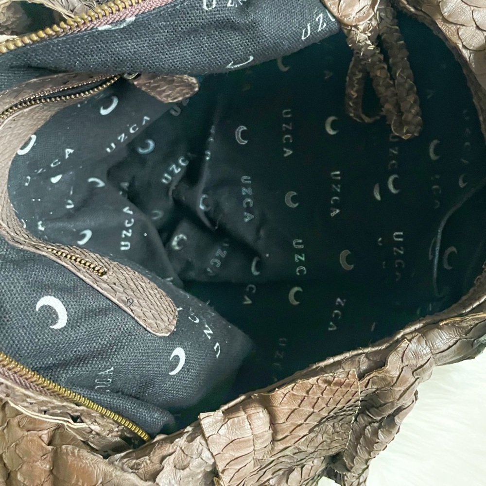 Uzca Snake Python Ruffle Shoulder Handbag - image 7